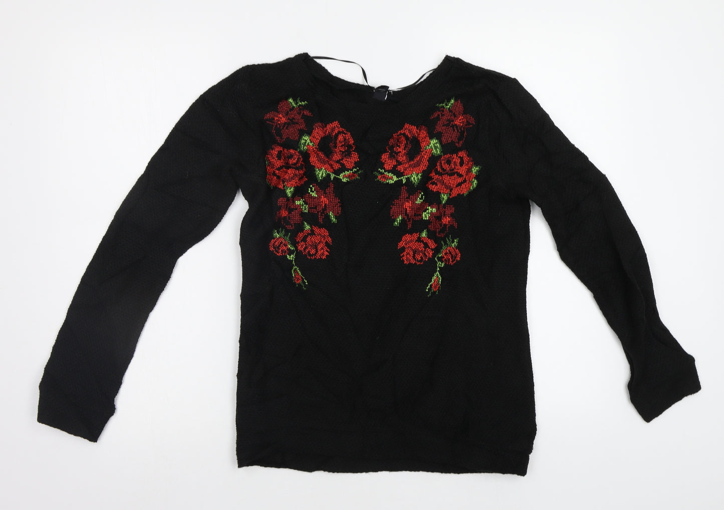 Pimkie Womens Black Floral  Pullover Jumper Size S