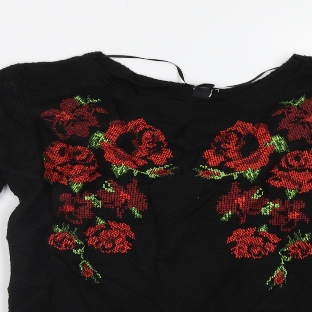 Pimkie Womens Black Floral  Pullover Jumper Size S
