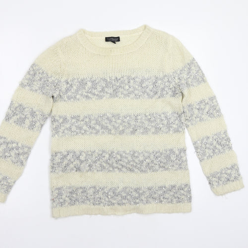 Topshop Womens Beige Striped  Pullover Jumper Size 8  - Sequin detail