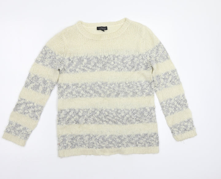 Topshop Womens Beige Striped Pullover Jumper Size 8 - Sequin detail