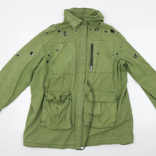 Zara Womens Green  Denim Jacket  Size L  - ring details