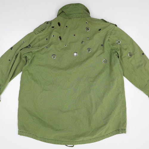 Zara Womens Green  Denim Jacket  Size L  - ring details