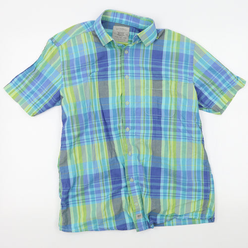 Bar Harbour Mens Blue Plaid   Button-Up Size M