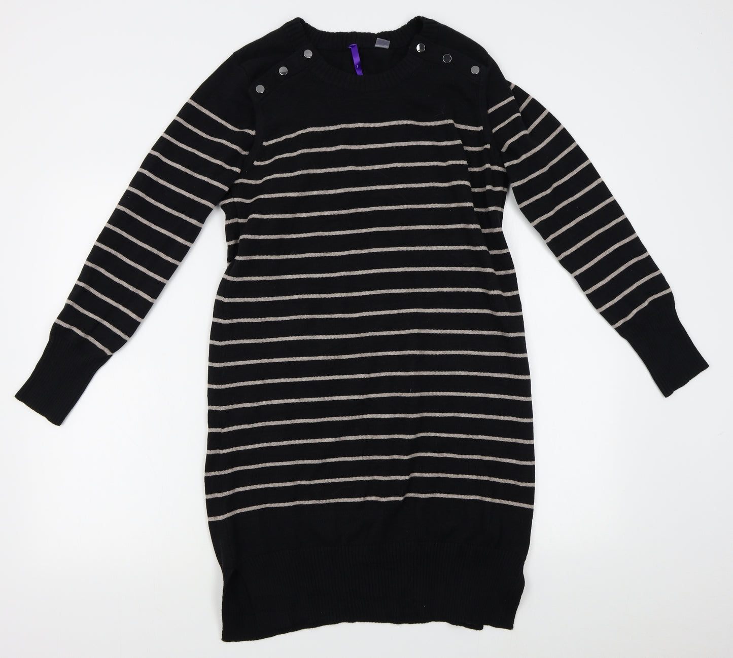 Preworn Womens Black Striped  Jumper Dress  Size S