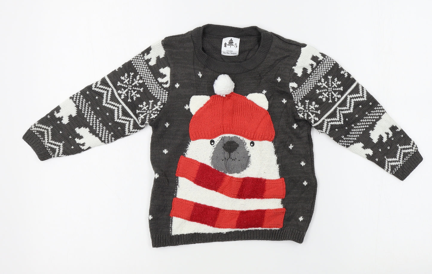 George Boys Grey   Pullover Jumper Size 2-3 Years  - christmas