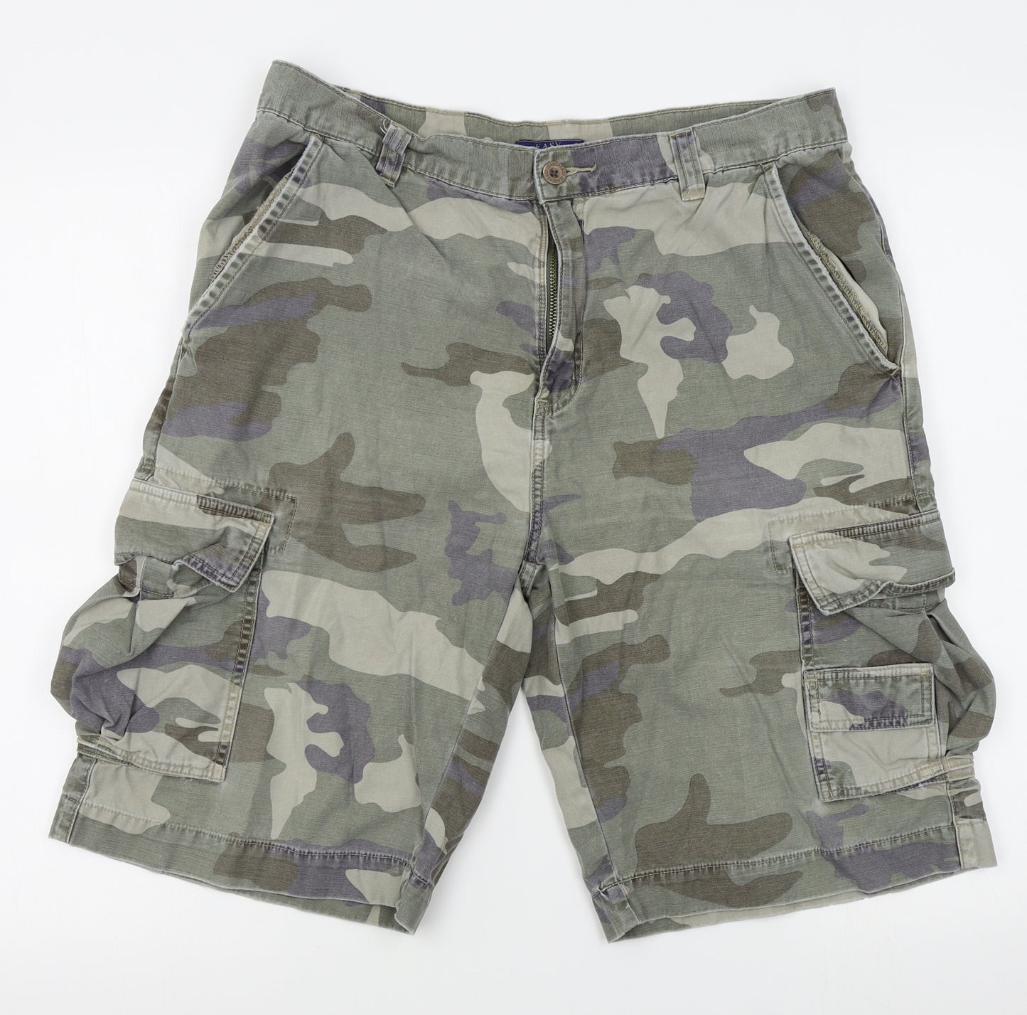 Easy Mens Green Camouflage  Cargo Shorts Size 36