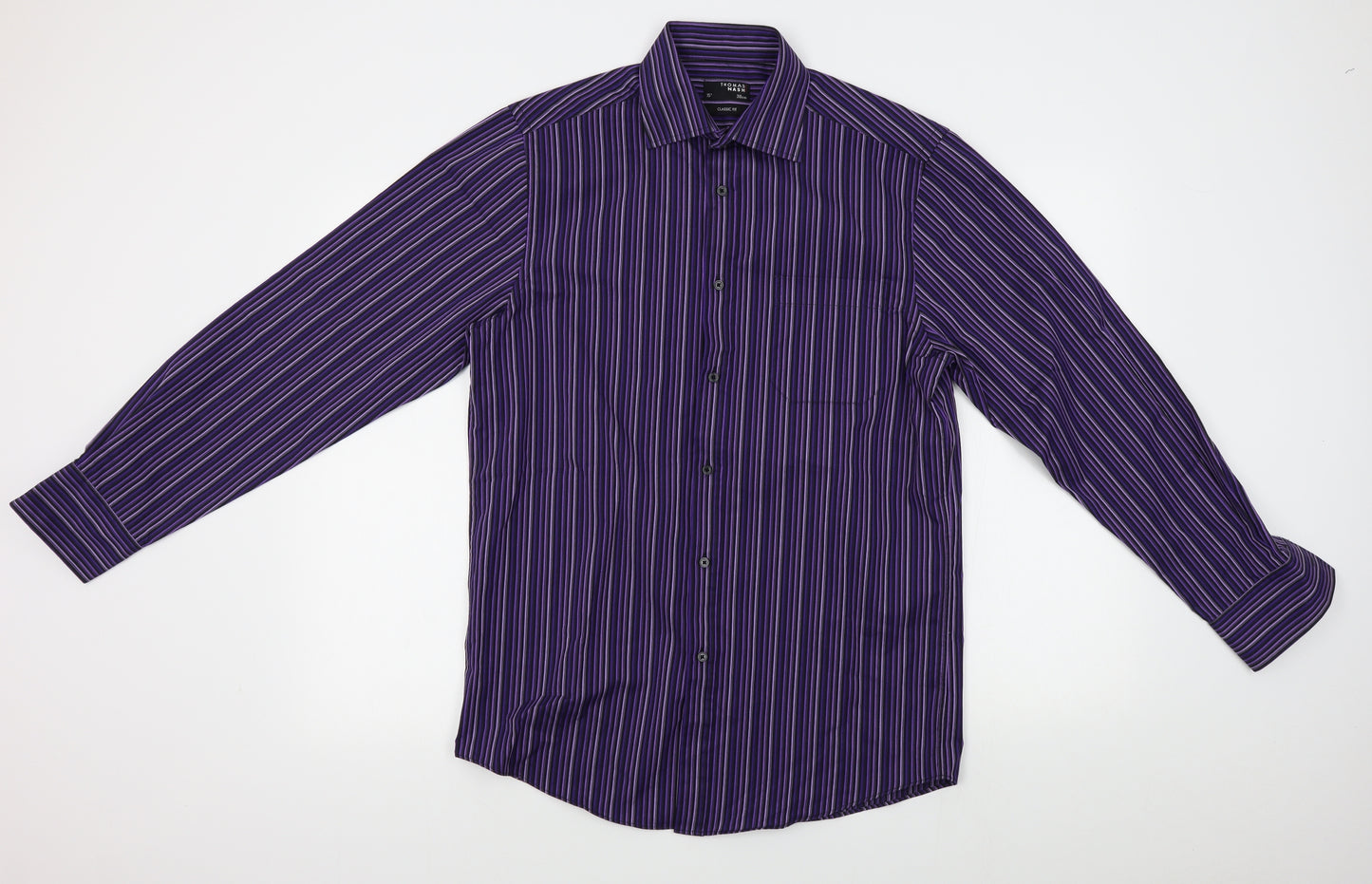 Thomas Nash Mens Purple Striped   Dress Shirt Size 15
