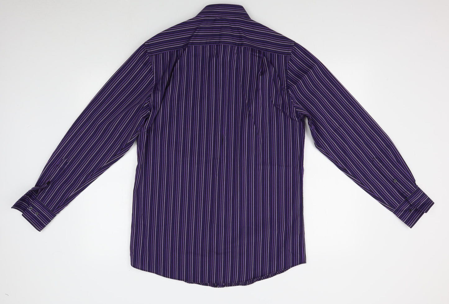 Thomas Nash Mens Purple Striped   Dress Shirt Size 15