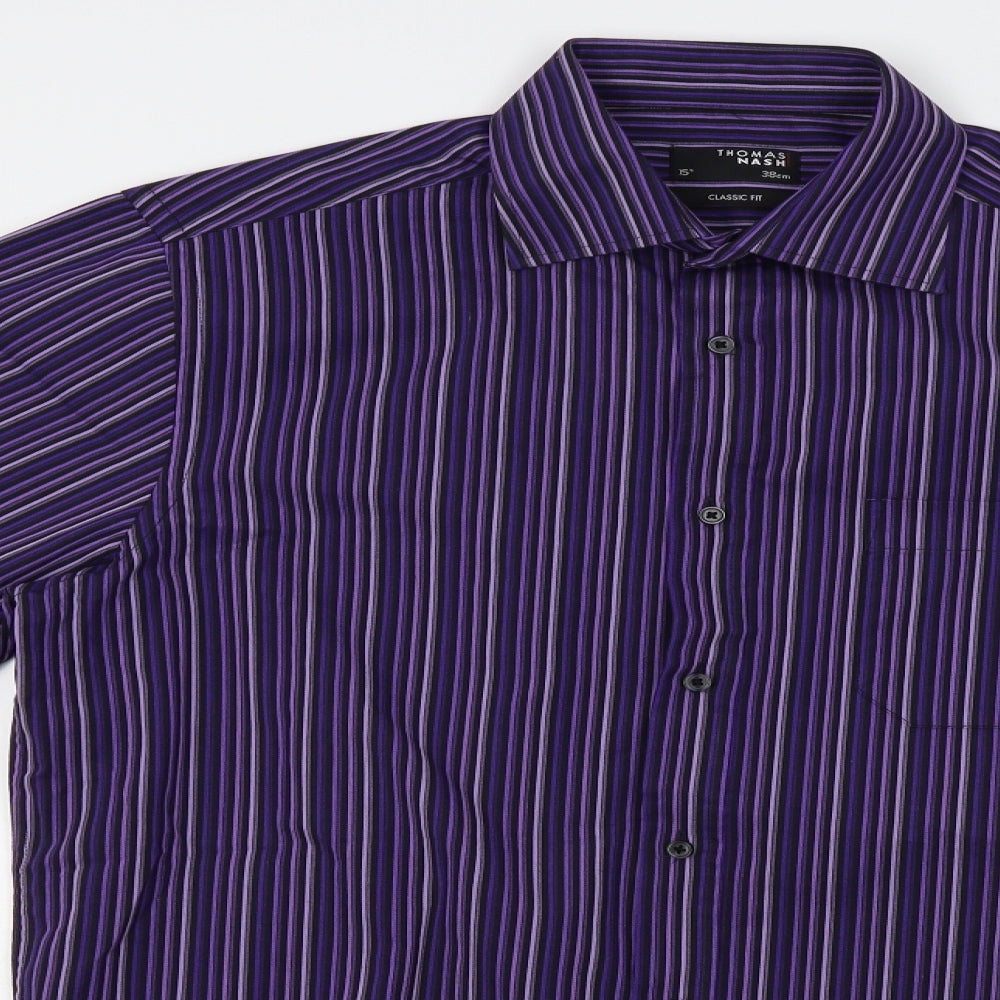 Thomas Nash Mens Purple Striped   Dress Shirt Size 15