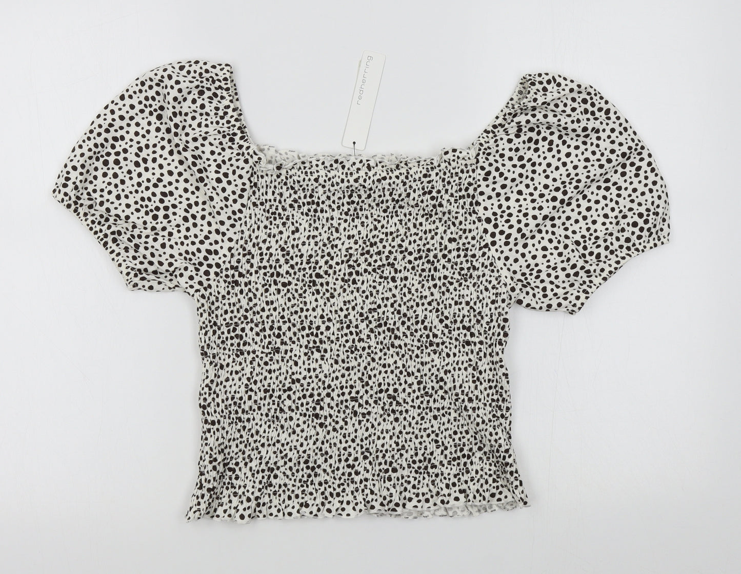 Red Herring Womens White Animal Print  Basic Blouse Size 14