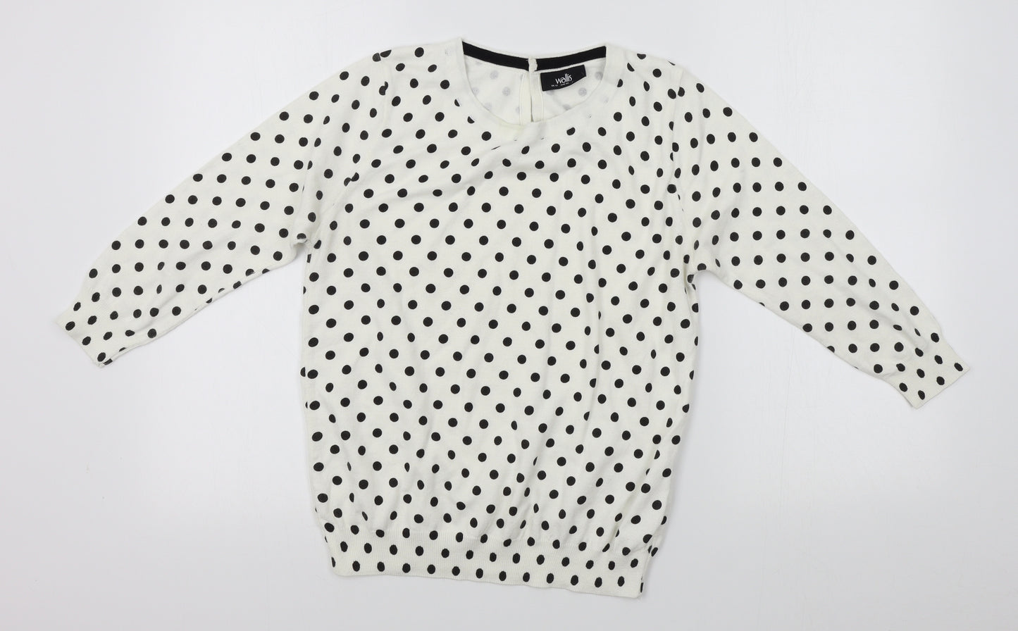 Wallis Womens White Polka Dot  Pullover Jumper Size 12