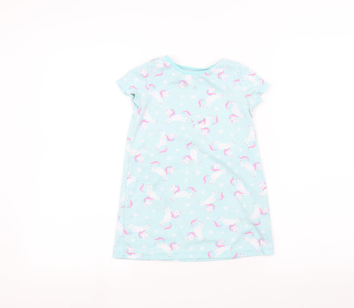 Nutmeg Girls Blue   Basic T-Shirt Size 3-4 Years  - unicorn