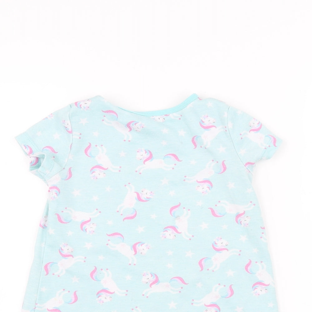 Nutmeg Girls Blue   Basic T-Shirt Size 3-4 Years  - unicorn