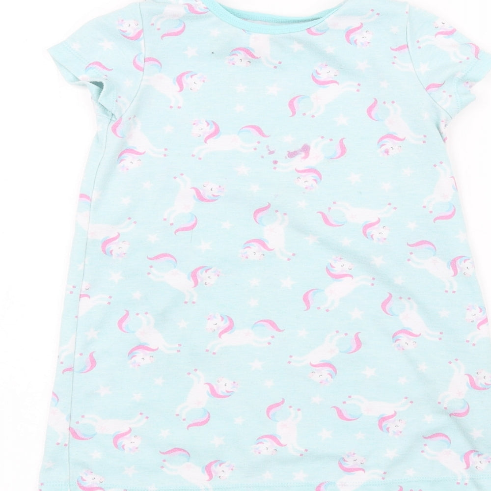 Nutmeg Girls Blue   Basic T-Shirt Size 3-4 Years  - unicorn