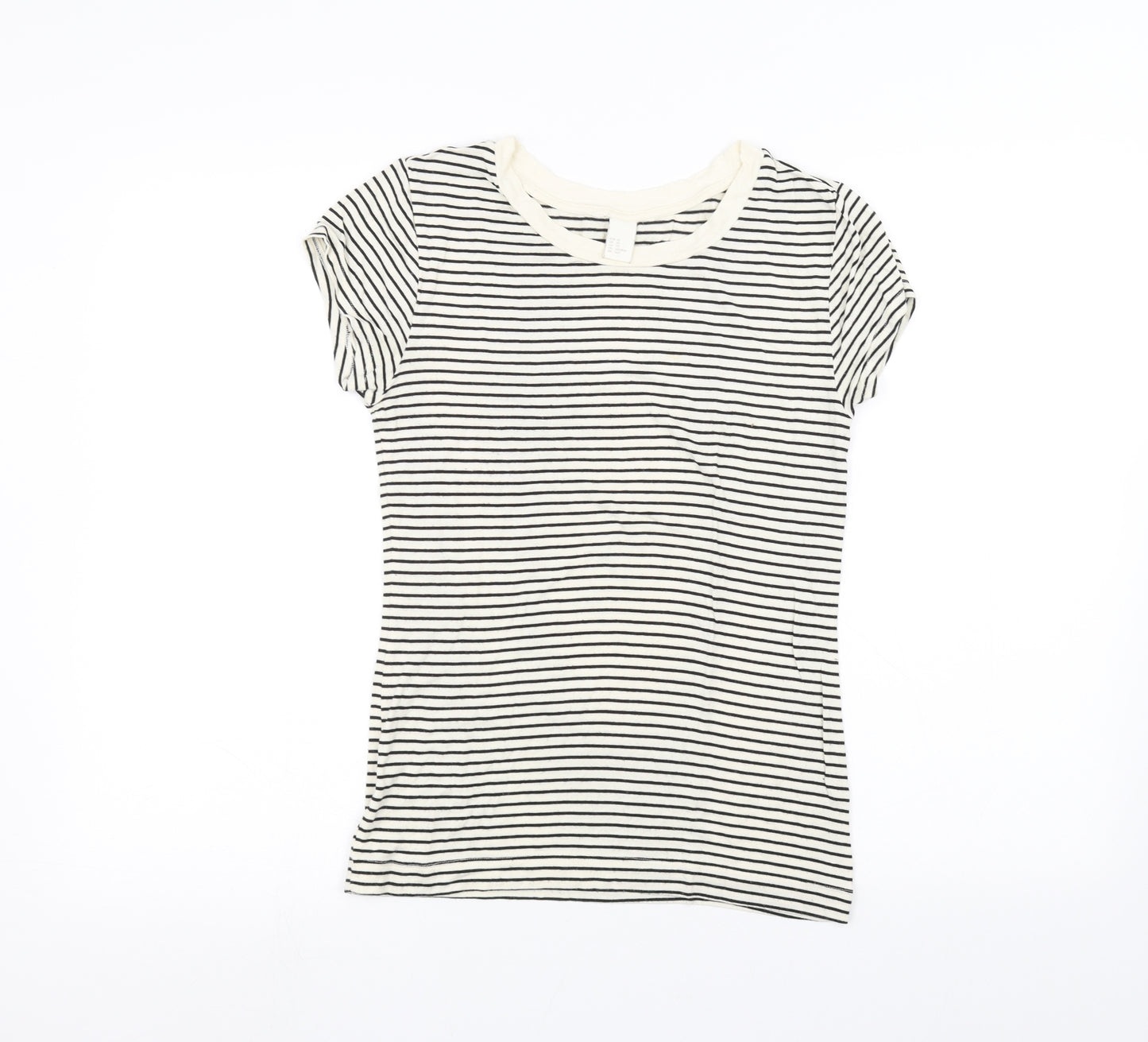 H&M Womens White Striped  Basic T-Shirt Size XS