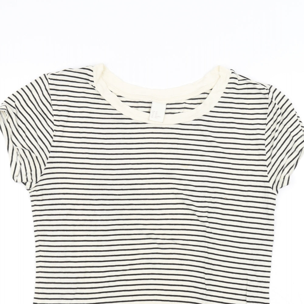H&M Womens White Striped  Basic T-Shirt Size XS
