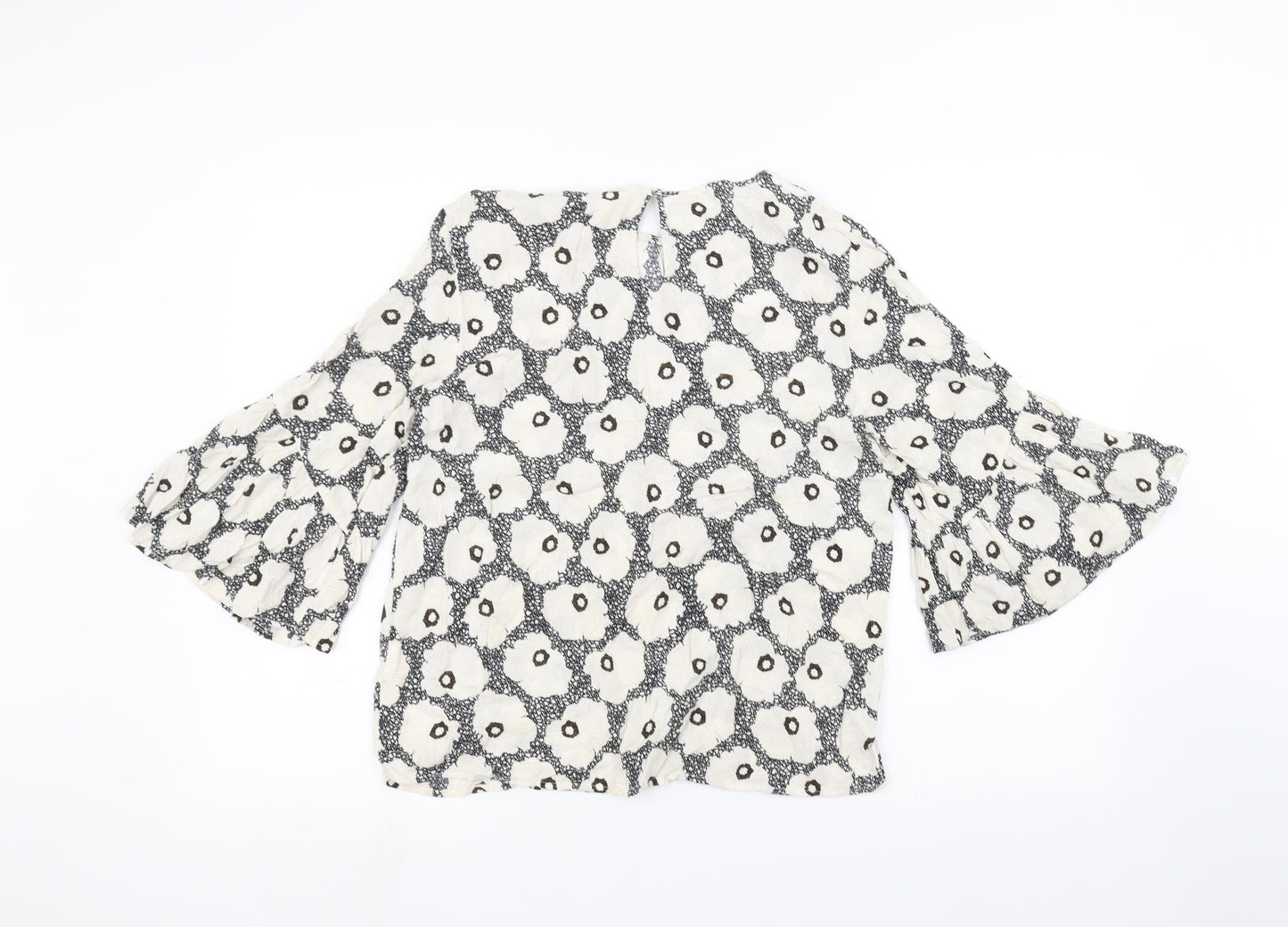 H&M Womens White Floral  Basic T-Shirt Size 8