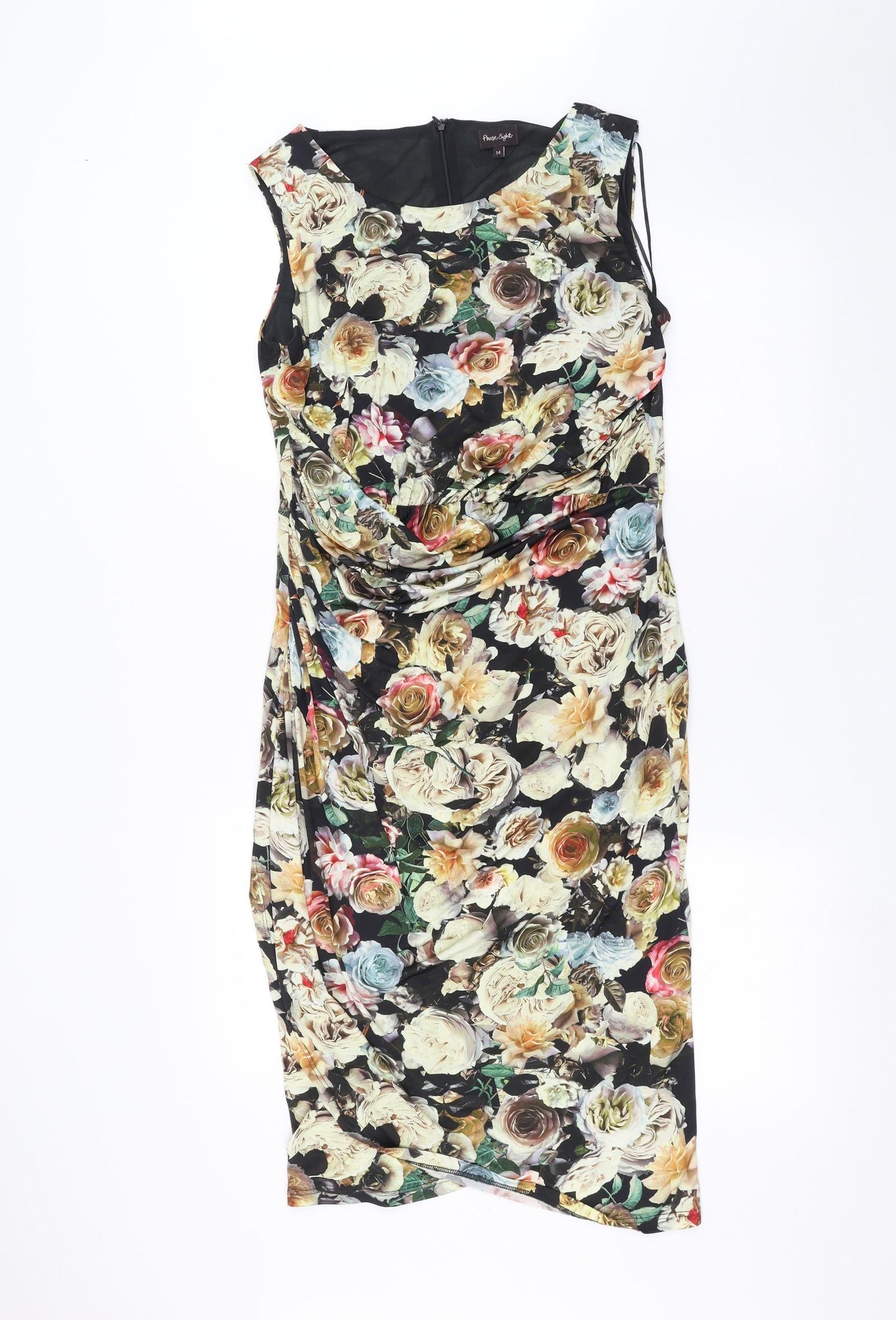 Phase Eight Womens Black Floral  Pencil Dress  Size 14
