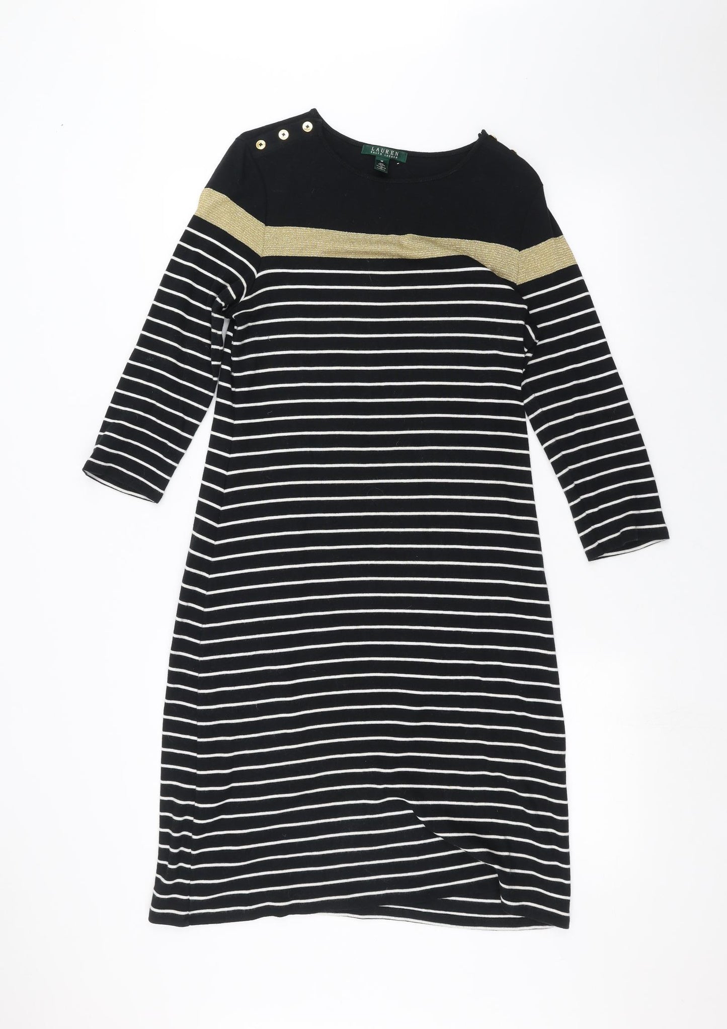 Lauren Ralph Lauren Womens Black Striped  A-Line  Size M