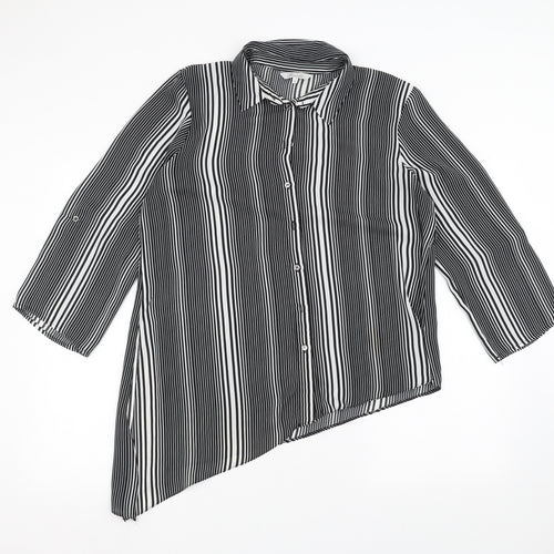 Peacocks Womens White Striped  Basic Button-Up Size 14