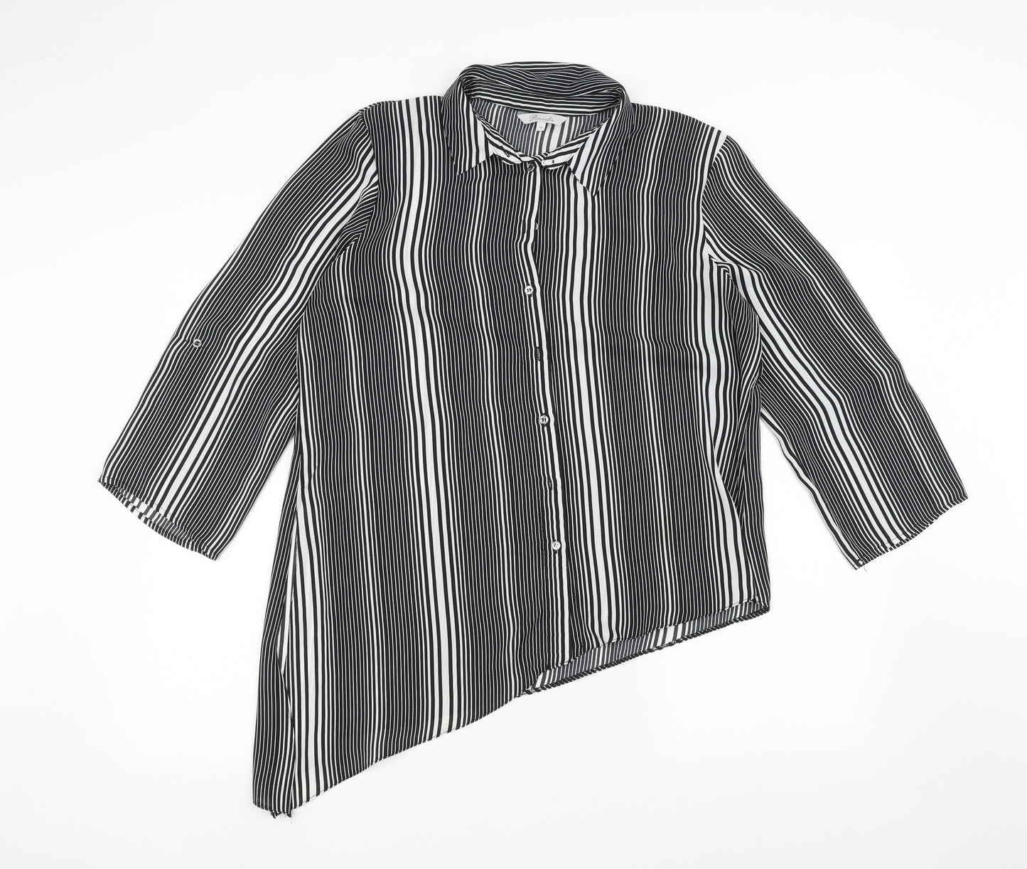 Peacocks Womens White Striped  Basic Button-Up Size 14