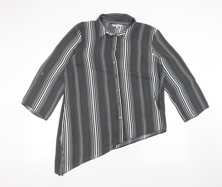 Peacocks Womens White Striped  Basic Button-Up Size 14