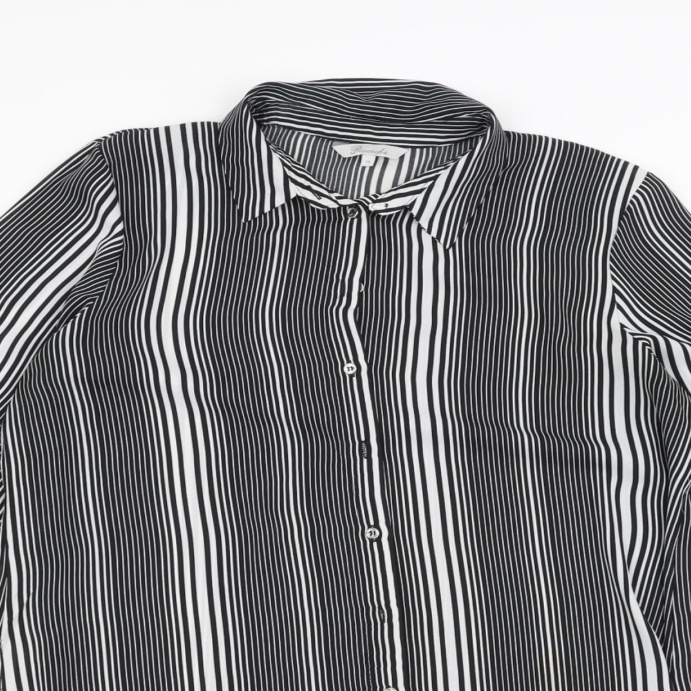 Peacocks Womens White Striped  Basic Button-Up Size 14
