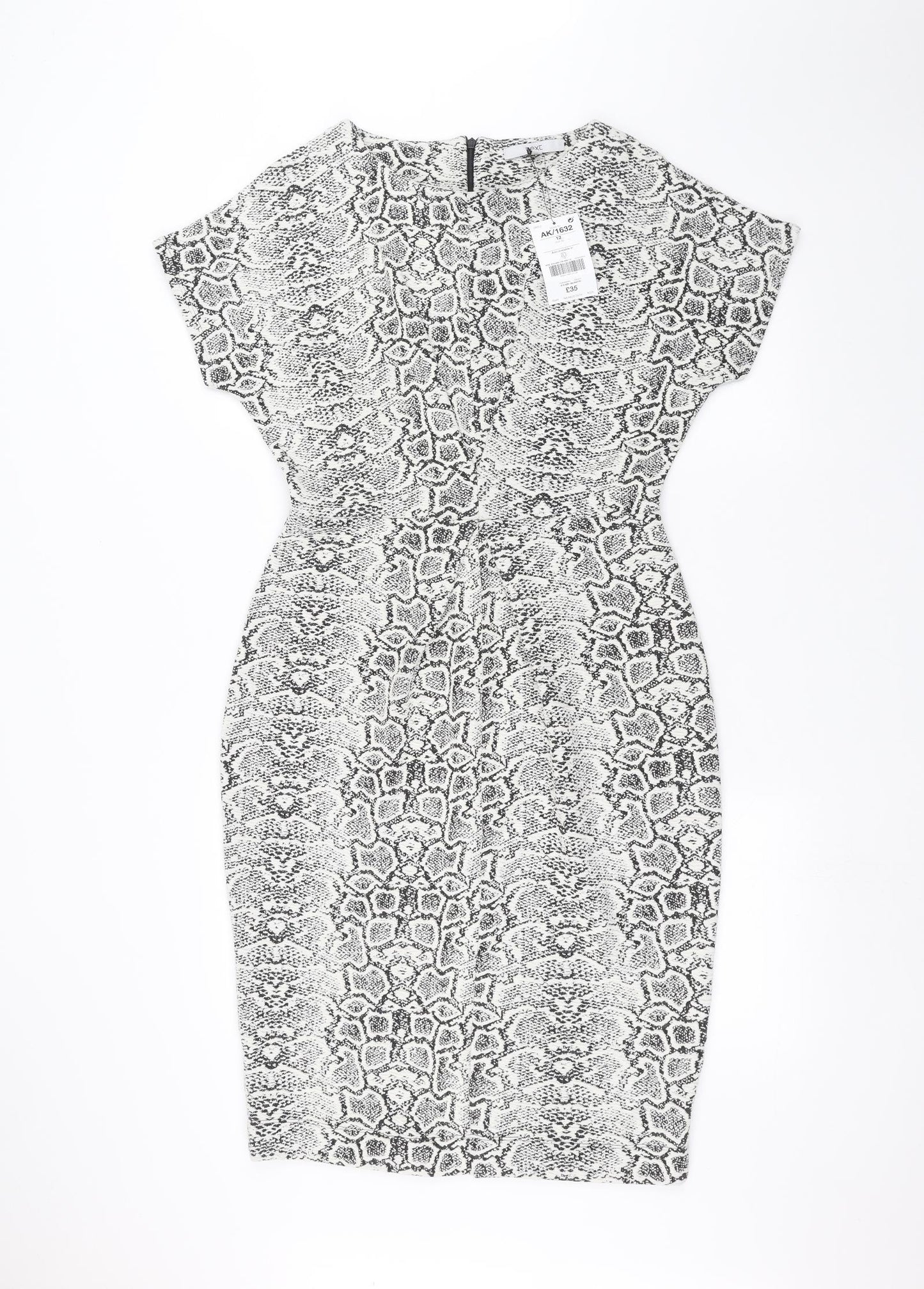 NEXT Womens White Animal Print  Pencil Dress  Size 12