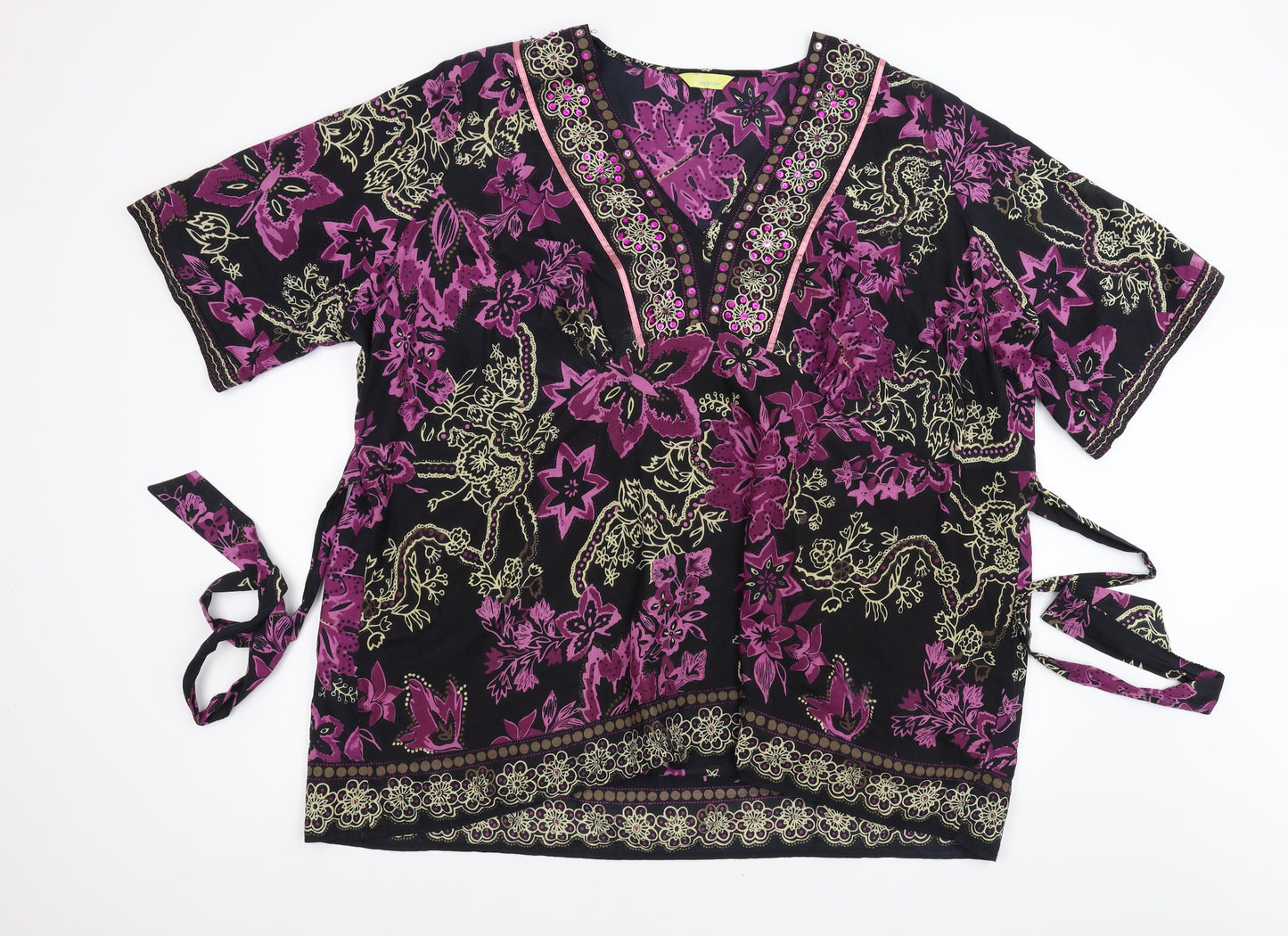 Agenda Womens Black Floral  Basic Blouse Size XL