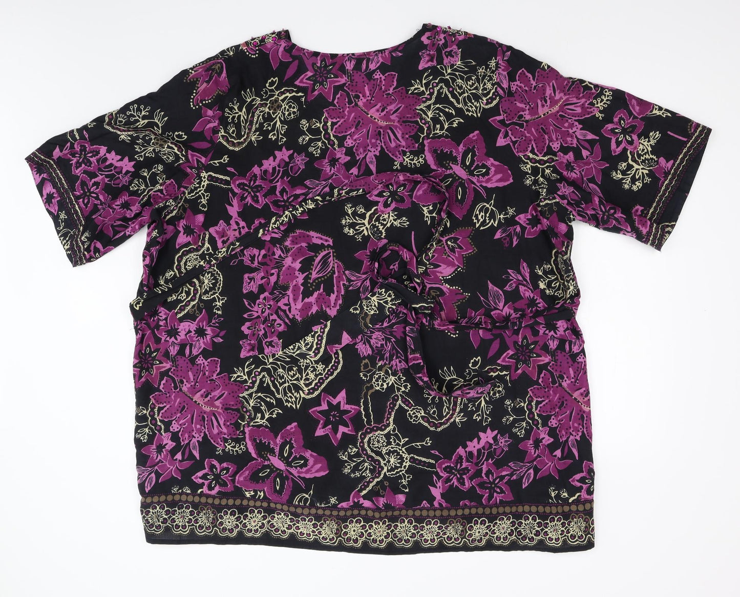 Agenda Womens Black Floral  Basic Blouse Size XL