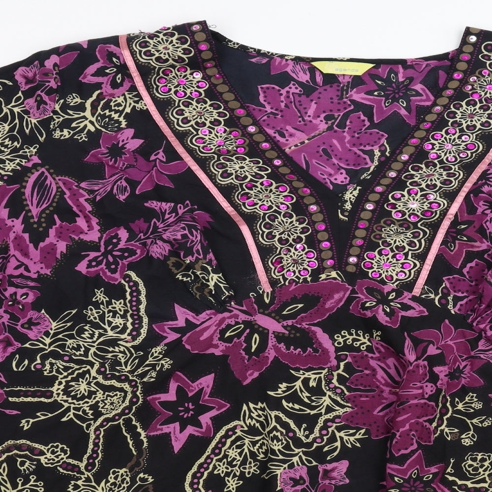 Agenda Womens Black Floral  Basic Blouse Size XL