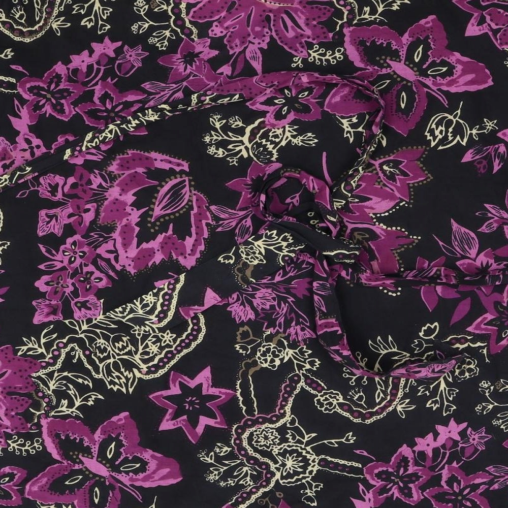 Agenda Womens Black Floral  Basic Blouse Size XL
