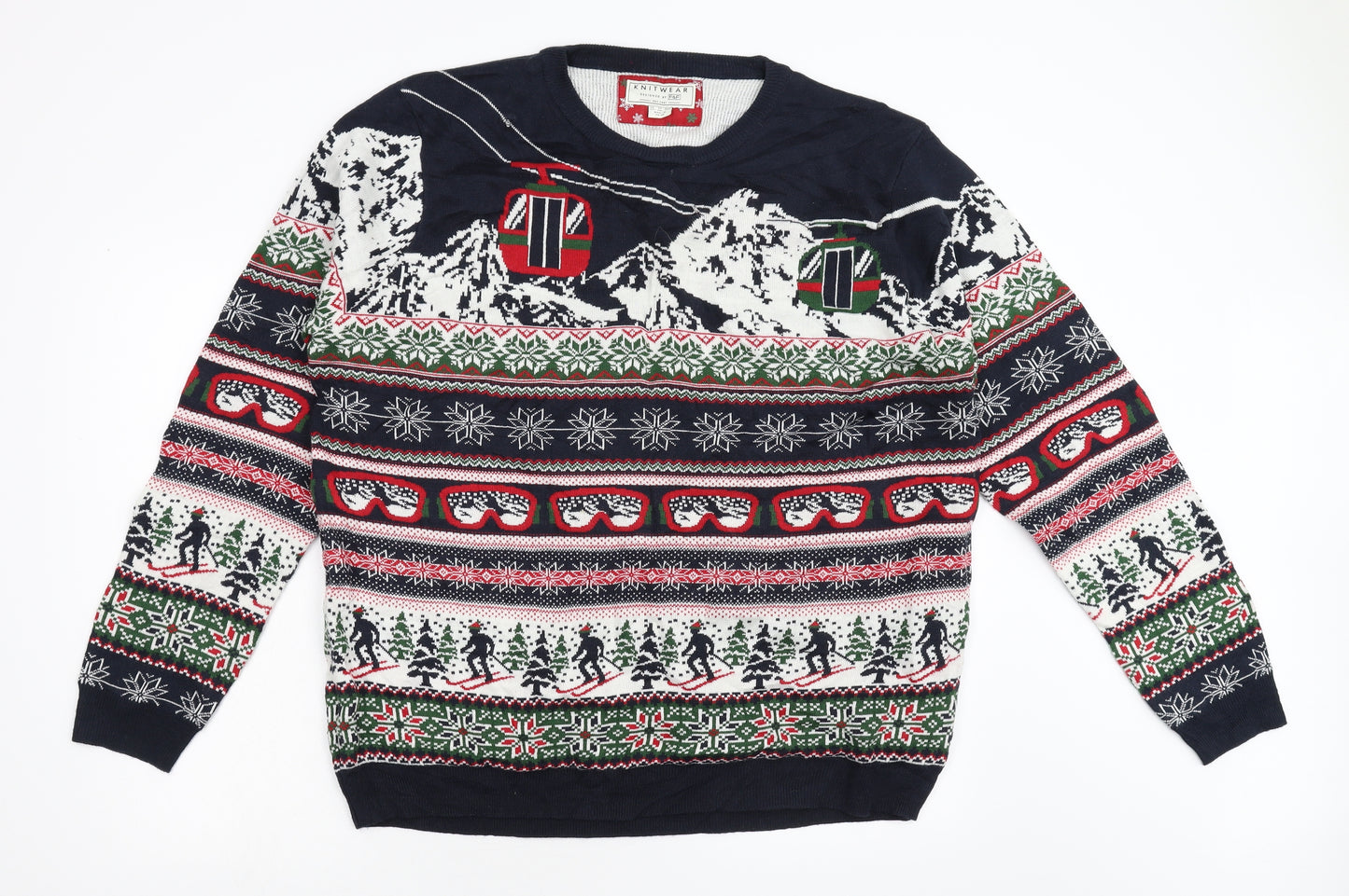 F&F Mens Multicoloured Geometric Knit Pullover Jumper Size 2XL