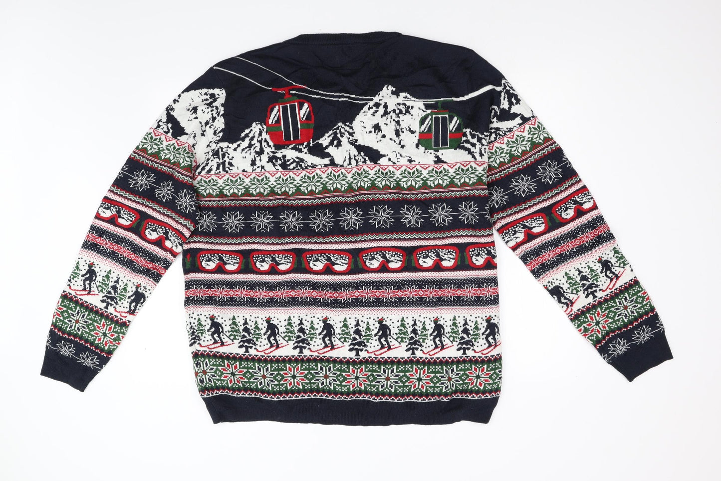 F&F Mens Multicoloured Geometric Knit Pullover Jumper Size 2XL