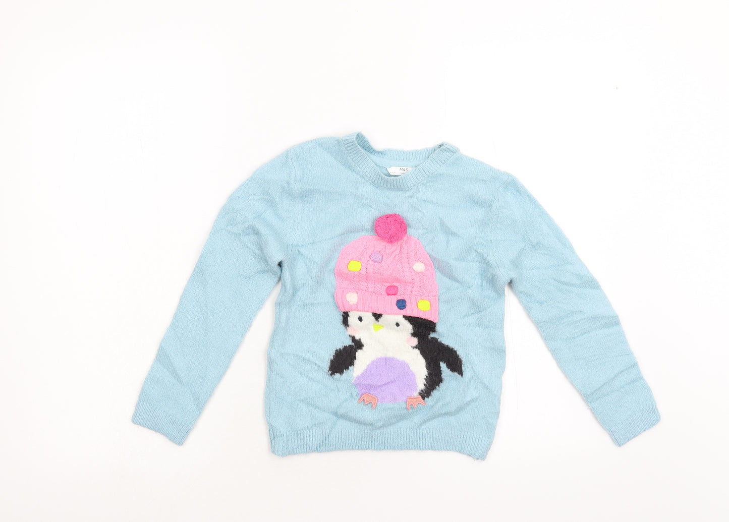 M&S Girls Blue  Knit Pullover Jumper Size 6-7 Years