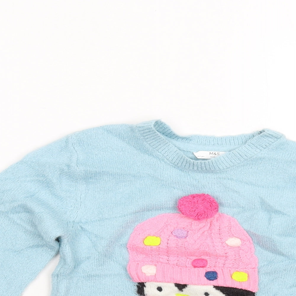 M&S Girls Blue  Knit Pullover Jumper Size 6-7 Years