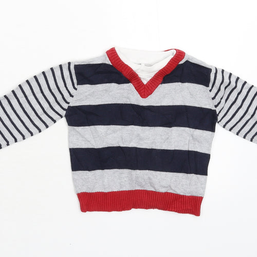 George Baby Grey Striped Knit Pullover Jumper Size 9-12 Months
