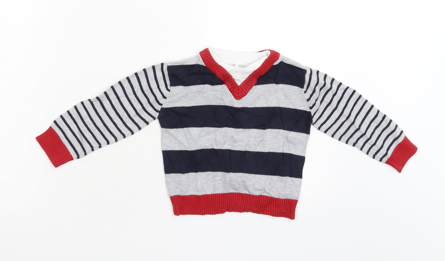 George Baby Grey Striped Knit Pullover Jumper Size 9-12 Months