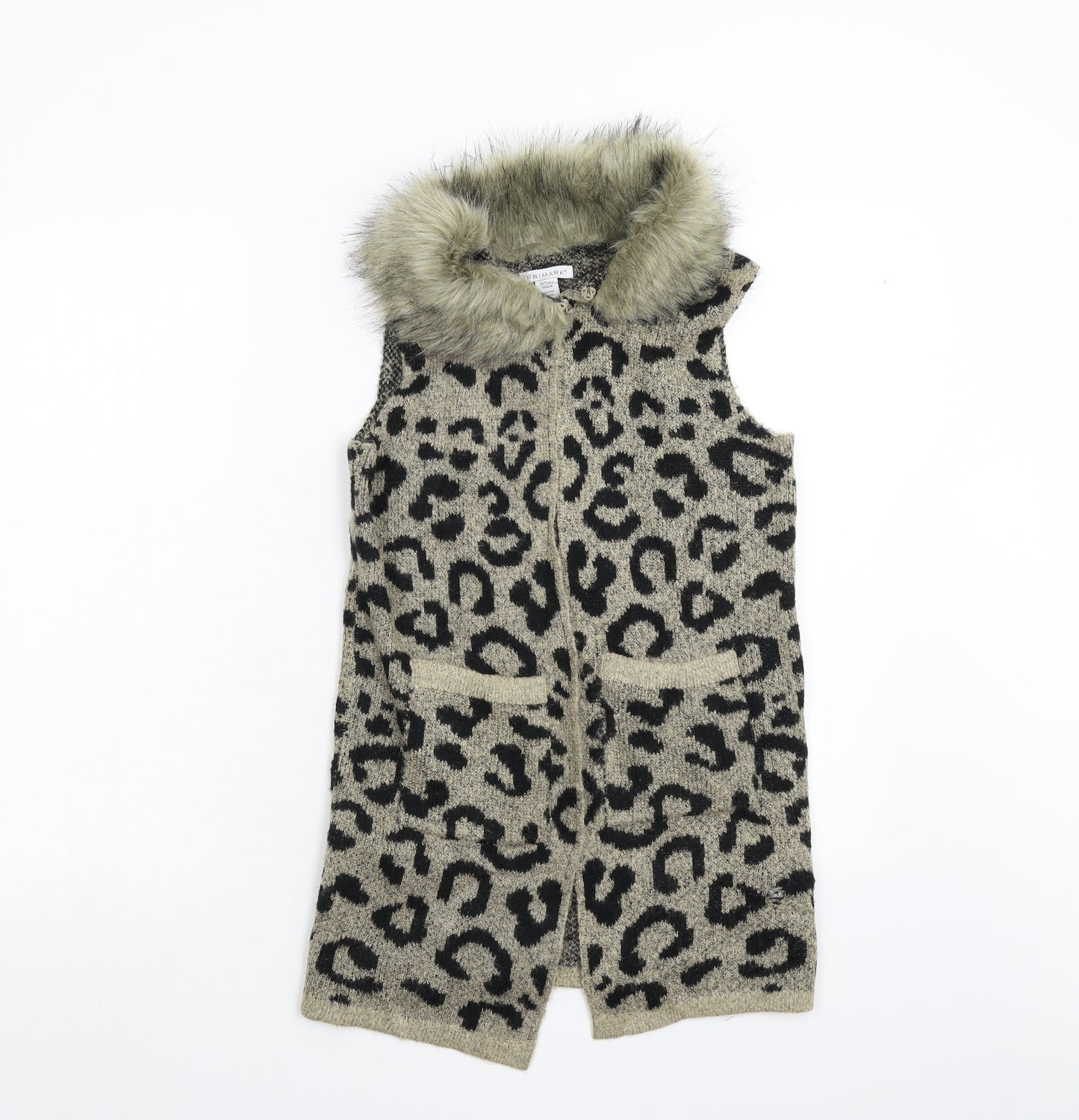 Primark Girls Brown Animal Print Knit Cardigan Jumper Size 10-11 Years