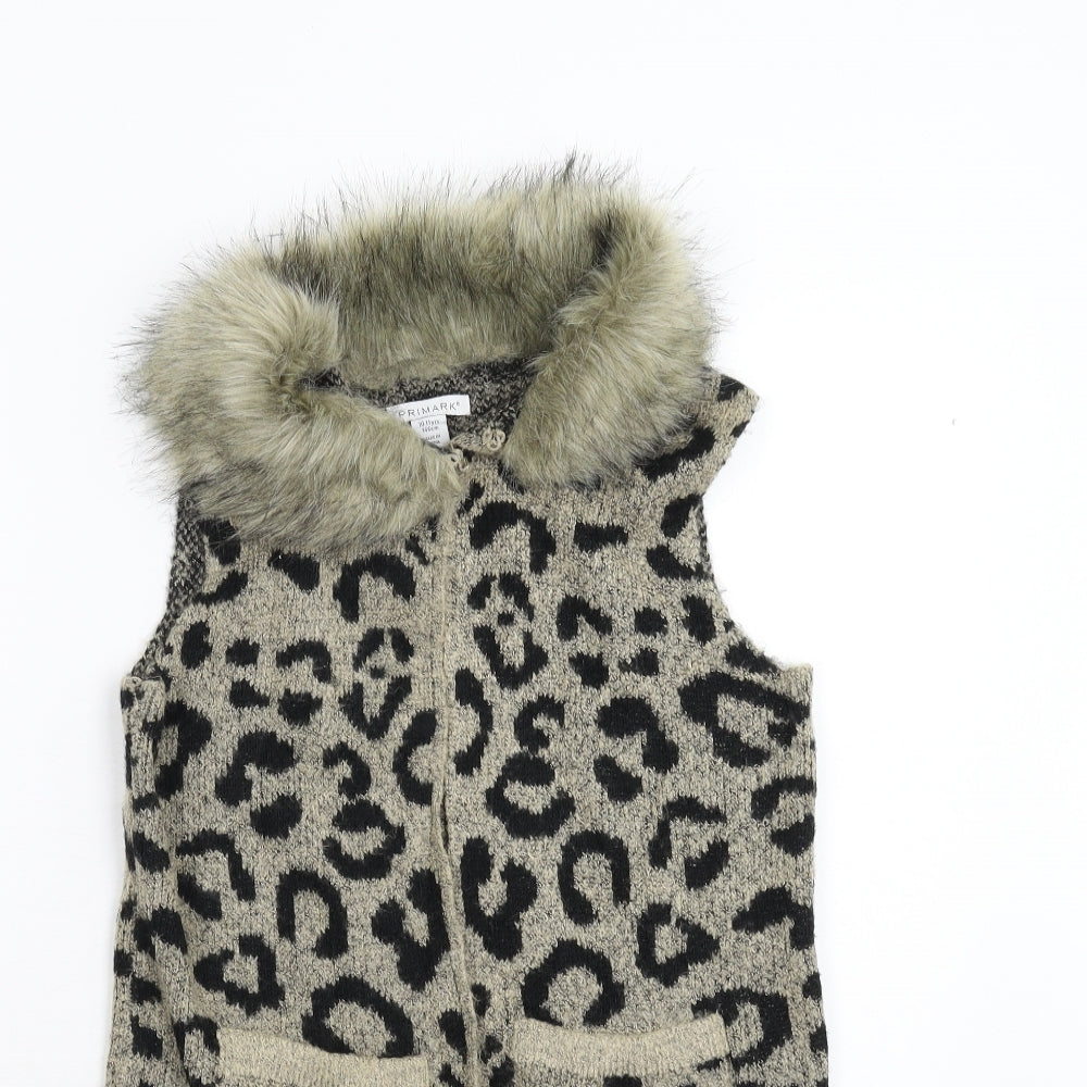 Primark Girls Brown Animal Print Knit Cardigan Jumper Size 10-11 Years
