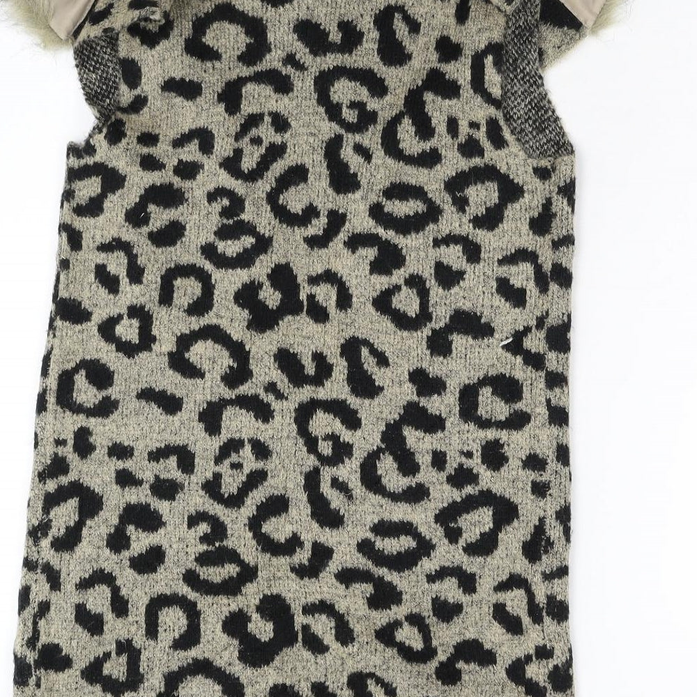 Primark Girls Brown Animal Print Knit Cardigan Jumper Size 10-11 Years