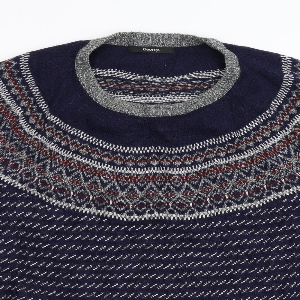 George Mens Blue Geometric Knit Pullover Jumper Size L