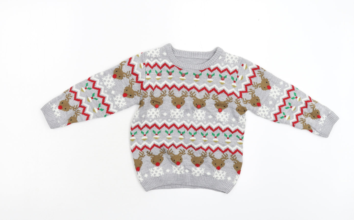 Matalan Boys Grey  Knit Pullover Jumper Size 3-4 Years  - Christmas