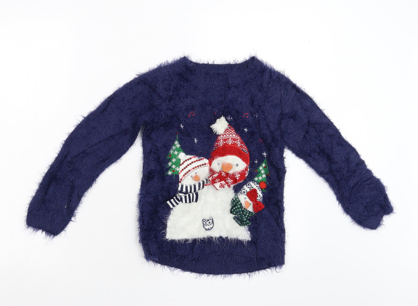 TU Girls Blue  Knit Pullover Jumper Size 7 Years  - Christmas