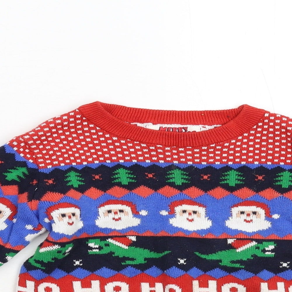 F&F Boys Multicoloured Geometric Knit Pullover Jumper Size 2-3 Years