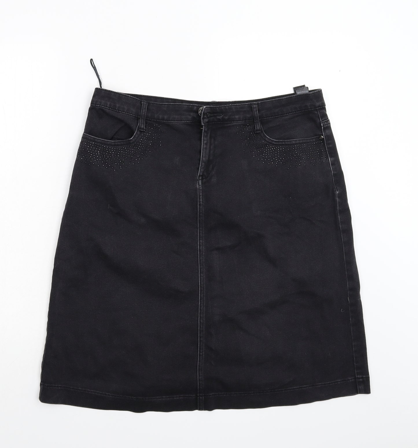 M&S Womens Black  Denim A-Line Skirt Size 14