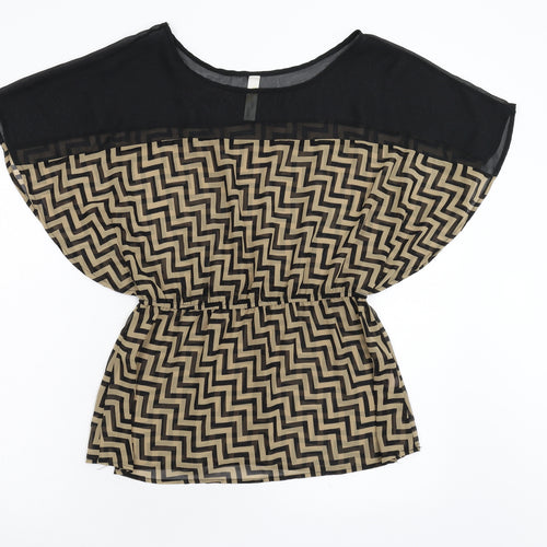 Tini Lili Womens Brown Geometric  Basic Blouse Size M