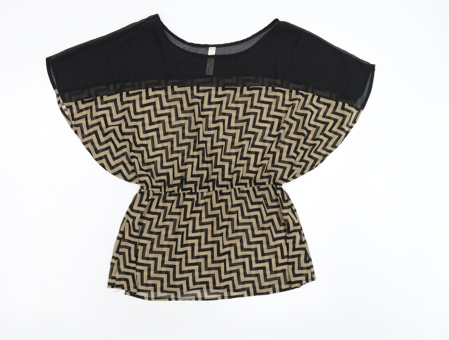 Tini Lili Womens Brown Geometric  Basic Blouse Size M
