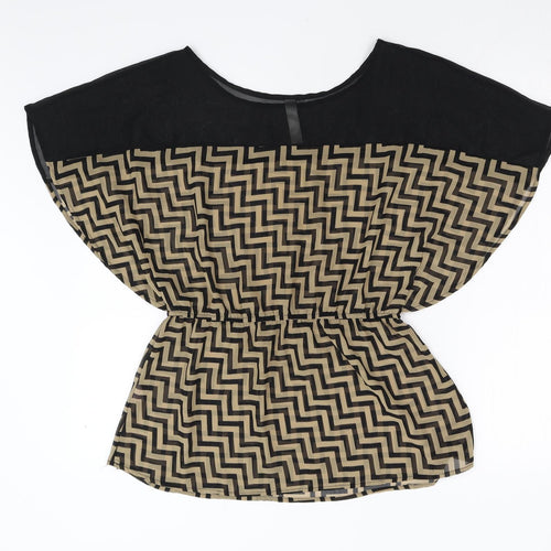 Tini Lili Womens Brown Geometric  Basic Blouse Size M