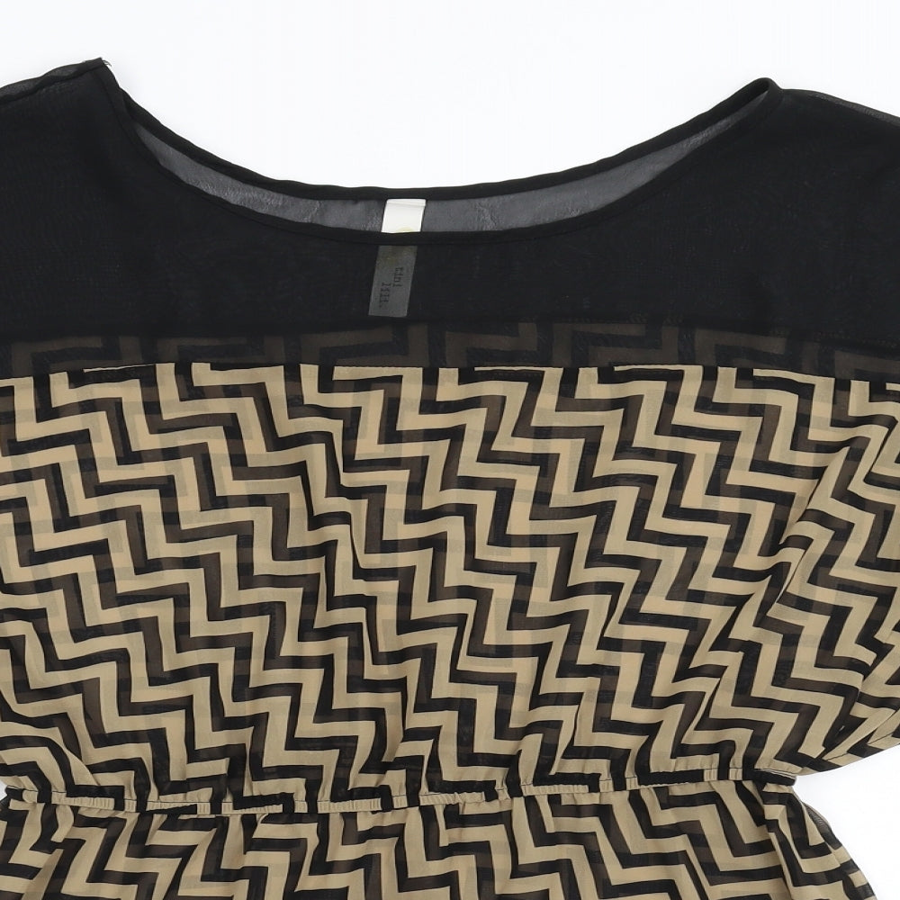 Tini Lili Womens Brown Geometric  Basic Blouse Size M